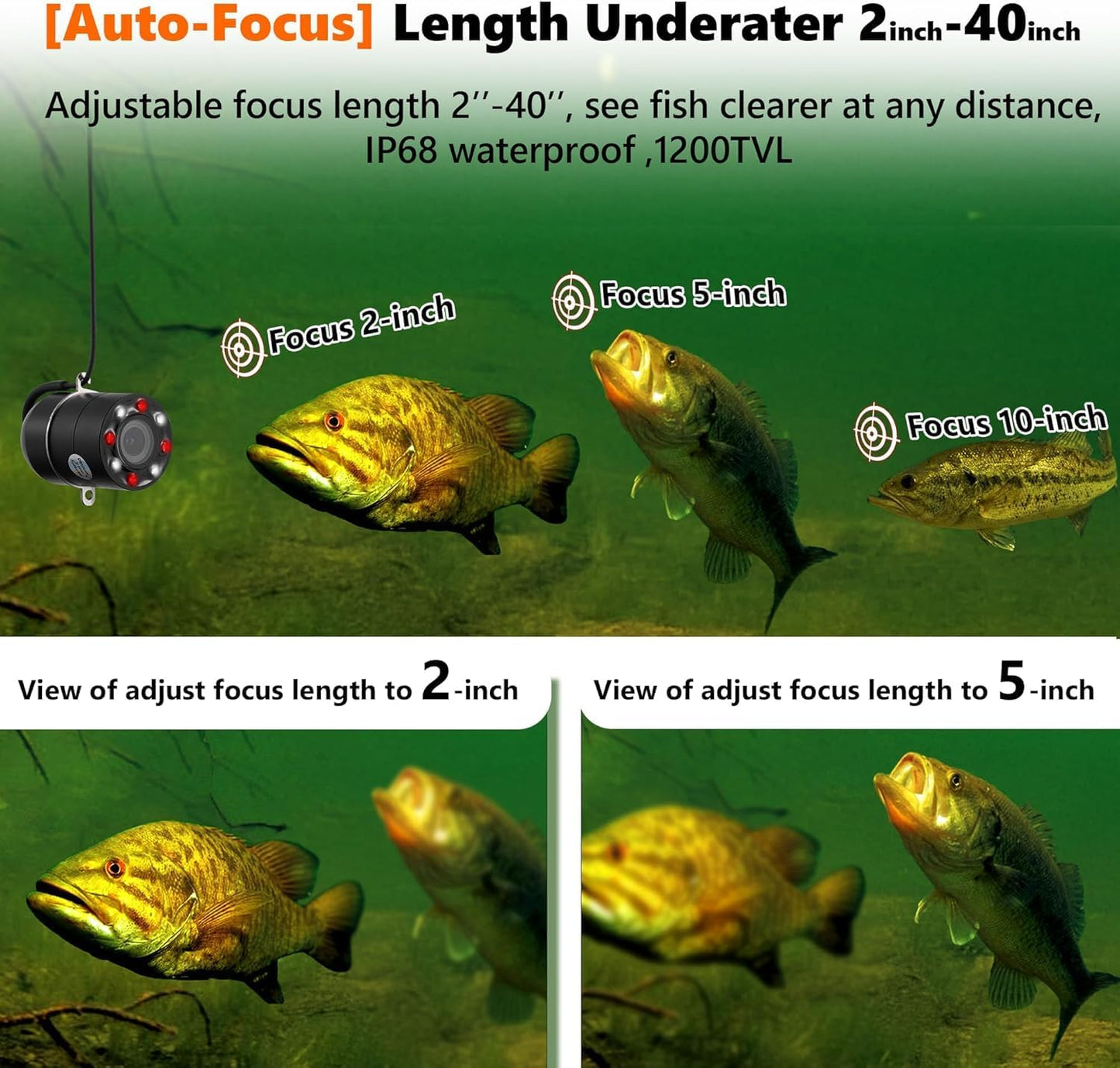 FishPRO DVR-Ice Fishing Camera Underwater w/DVR 32GB,1200TVL, IR&LED Light for Dark, 4500mAh