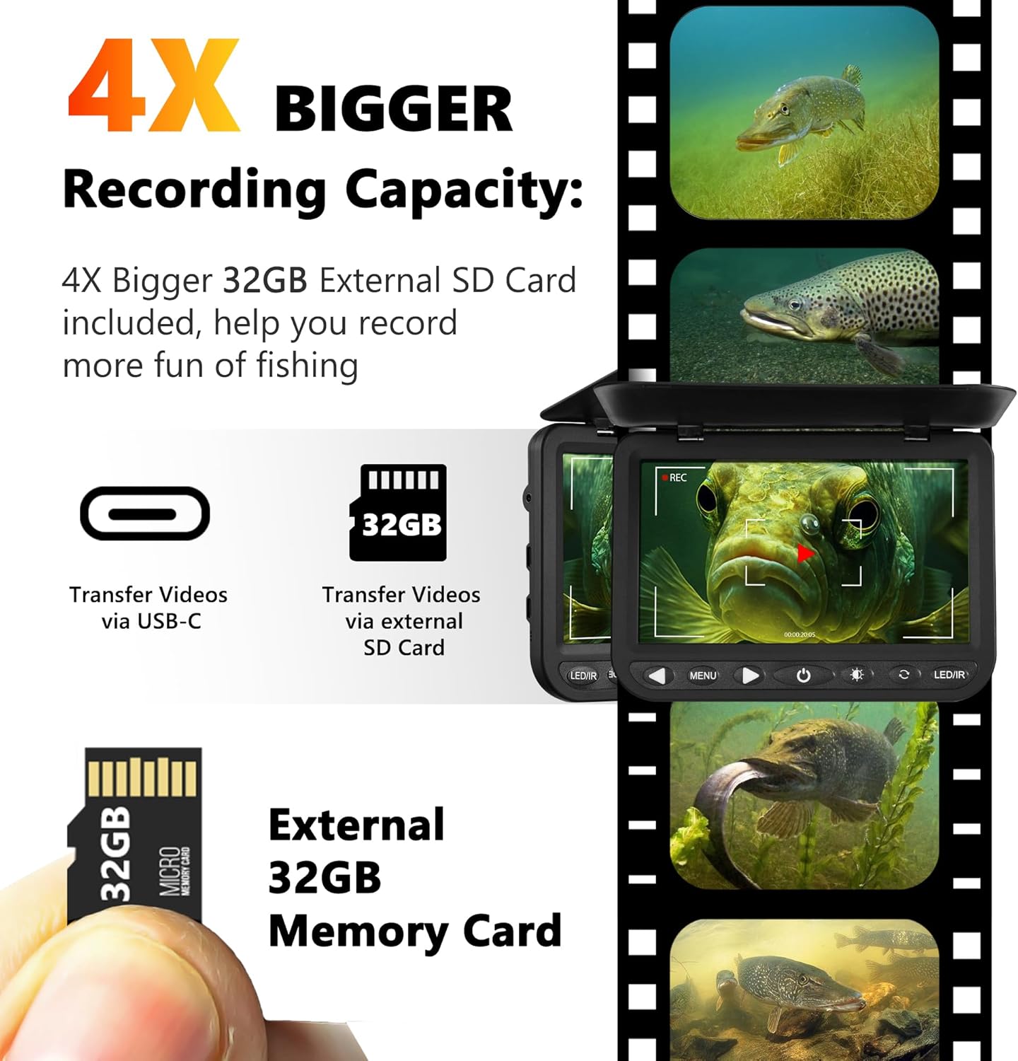 FishPRO DVR - 7'' HD 1080P Fishing Camera with 10,000 mAh Li-Battery