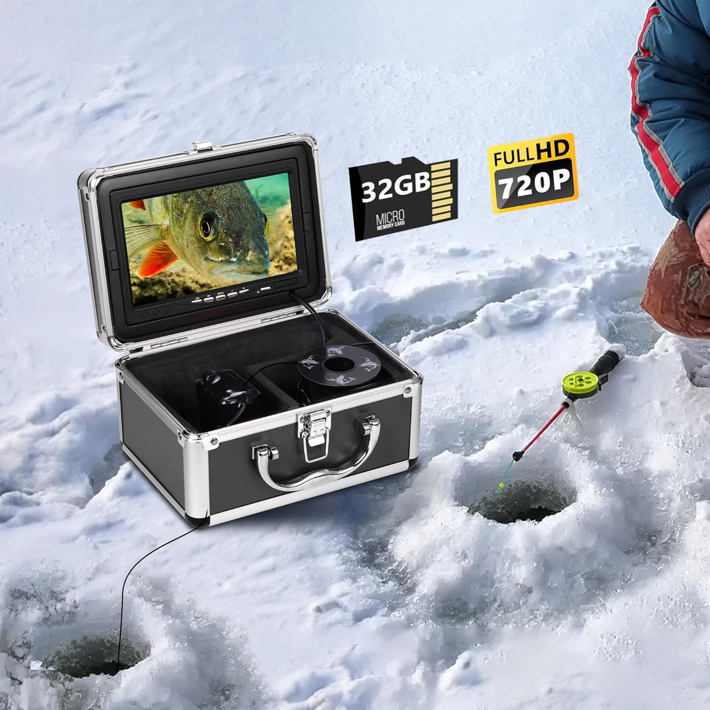 FishPRO DVR-7'' Ice Fishing Camera,w/12pcs IR +12pcs LED, 720P,4,500mAh Li-Battery