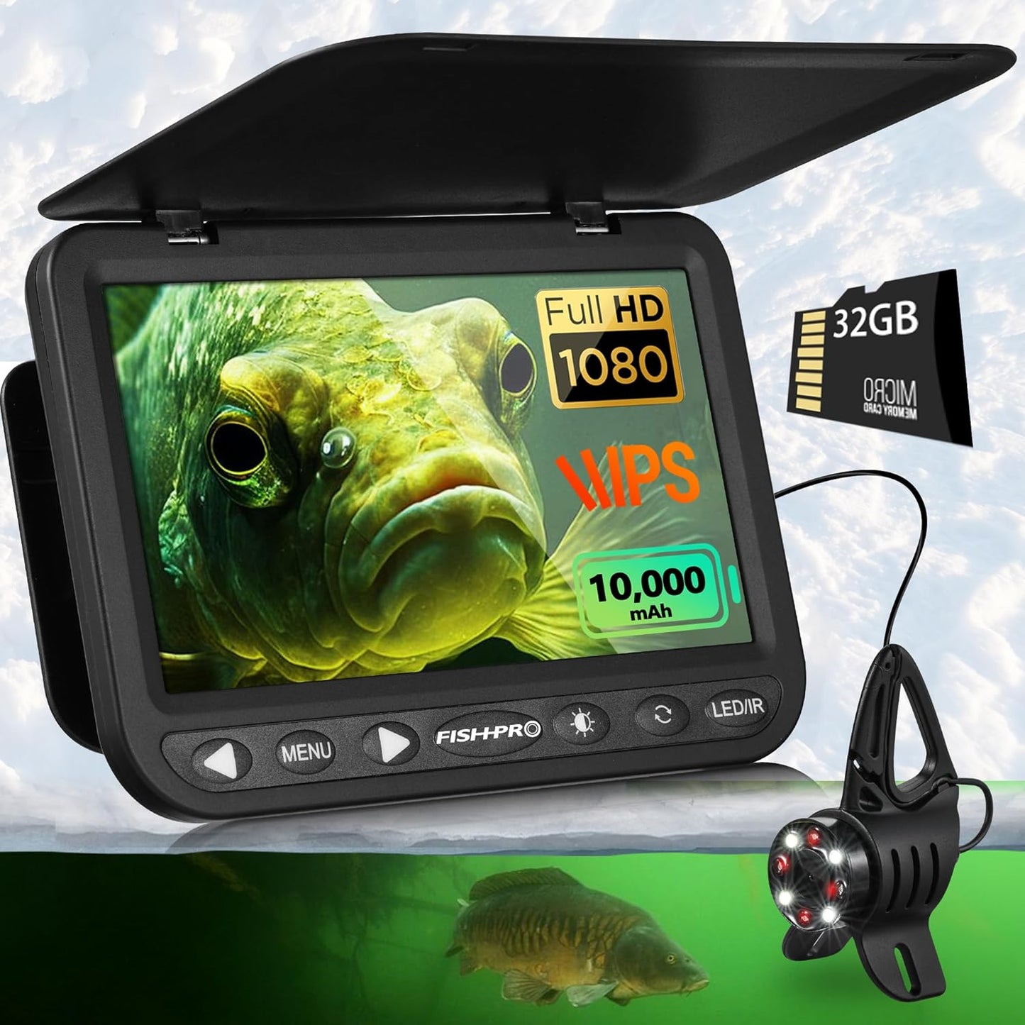 FishPRO DVR - 7'' HD 1080P Fishing Camera with 10,000 mAh Li-Battery